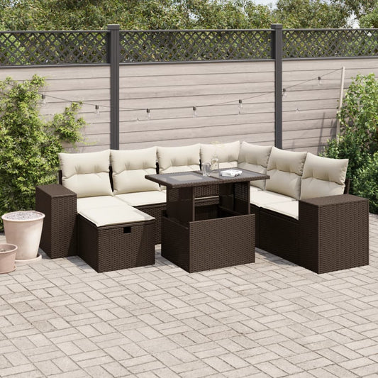 8-delige Loungeset met kussens poly rattan bruin