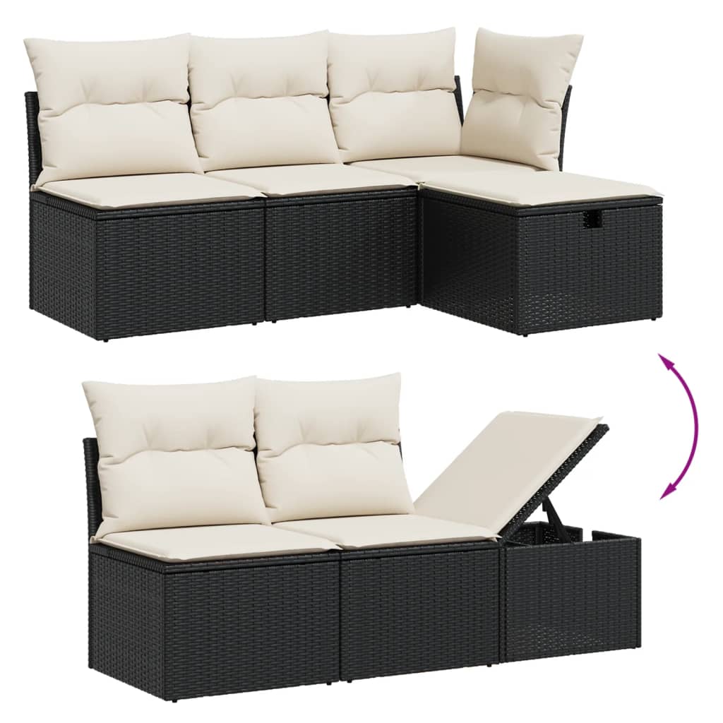 6-delige Loungeset met kussens poly rattan zwart