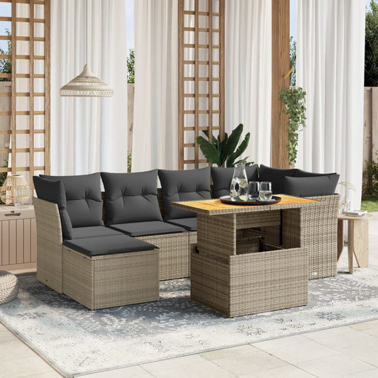 7-delige Loungeset met kussens poly rattan grijs Tuinsets | Creëer jouw Trendy Thuis | Gratis bezorgd & Retour | Trendy.nl