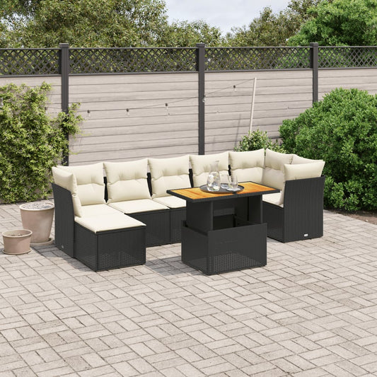 8-delige Loungeset met kussens poly rattan zwart Tuinsets | Creëer jouw Trendy Thuis | Gratis bezorgd & Retour | Trendy.nl