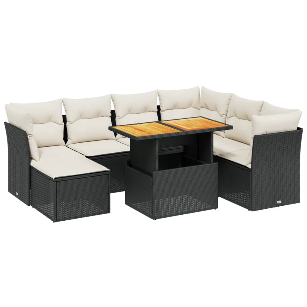 8-delige Loungeset met kussens poly rattan zwart Tuinsets | Creëer jouw Trendy Thuis | Gratis bezorgd & Retour | Trendy.nl