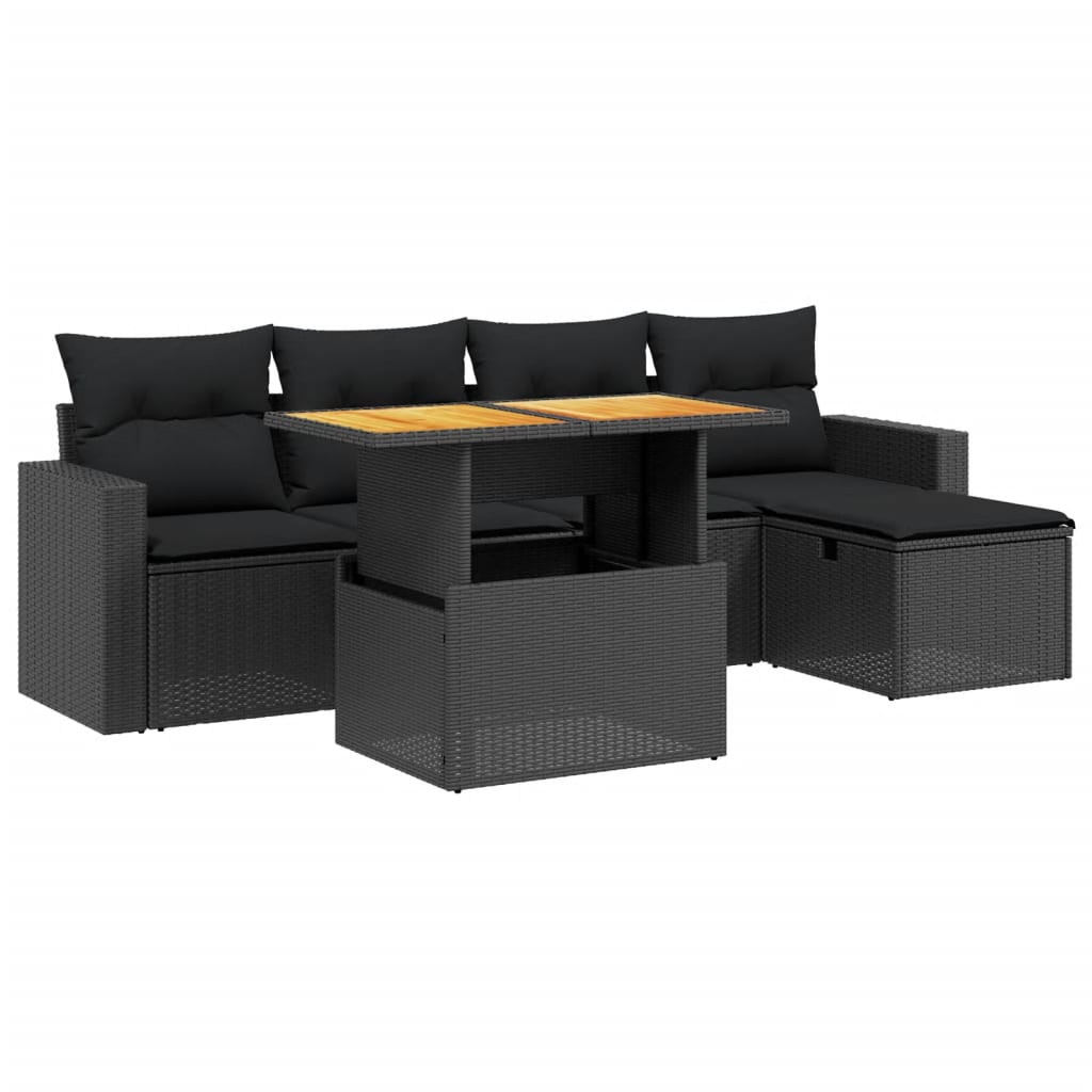 6-delige Loungeset met kussens poly rattan zwart Tuinsets | Creëer jouw Trendy Thuis | Gratis bezorgd & Retour | Trendy.nl