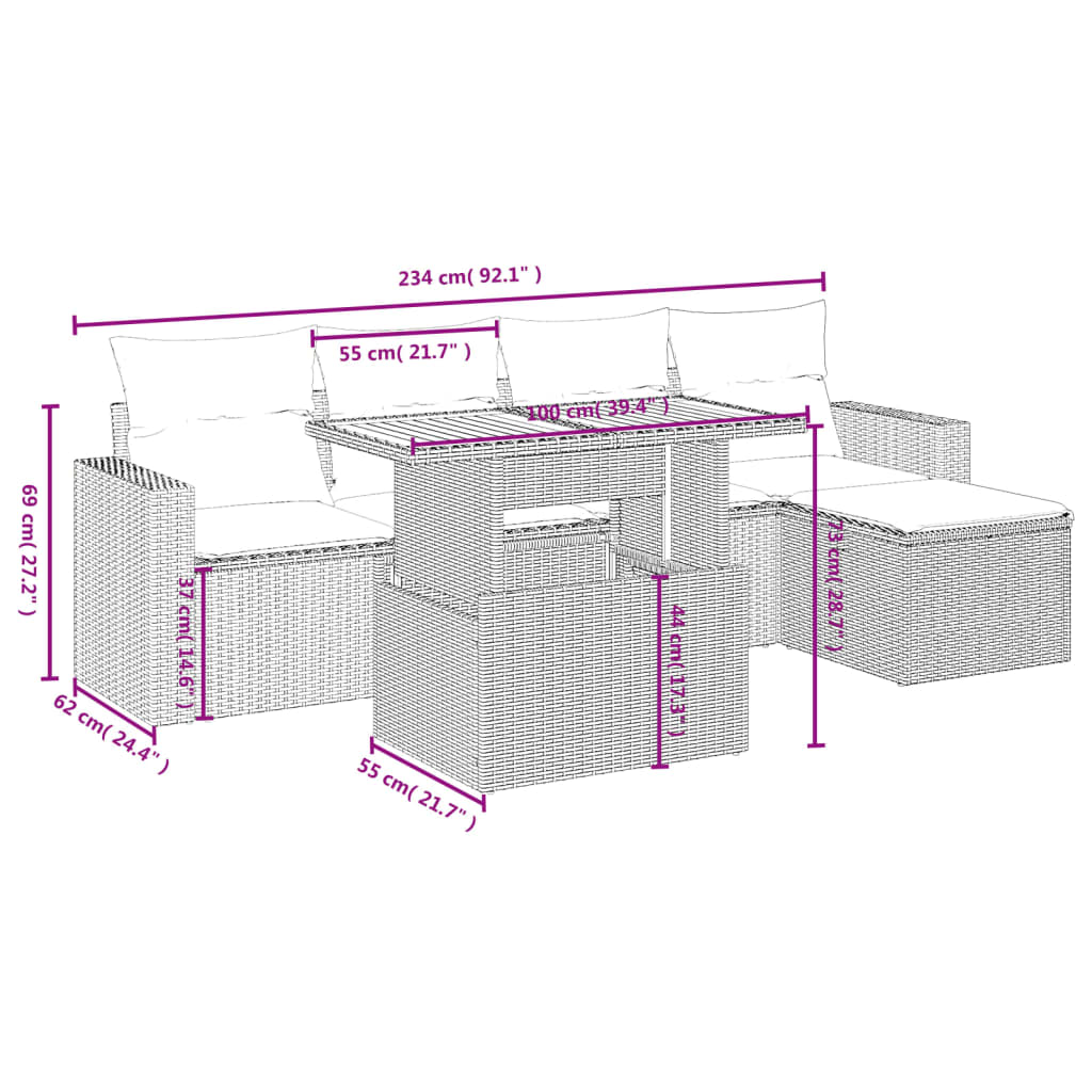 6-delige Loungeset met kussens poly rattan zwart Tuinsets | Creëer jouw Trendy Thuis | Gratis bezorgd & Retour | Trendy.nl