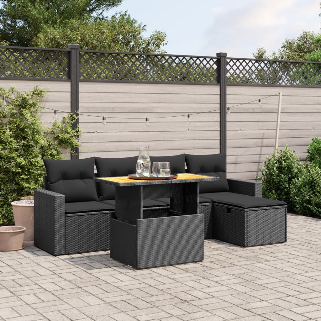 6-delige Loungeset met kussens poly rattan zwart Tuinsets | Creëer jouw Trendy Thuis | Gratis bezorgd & Retour | Trendy.nl