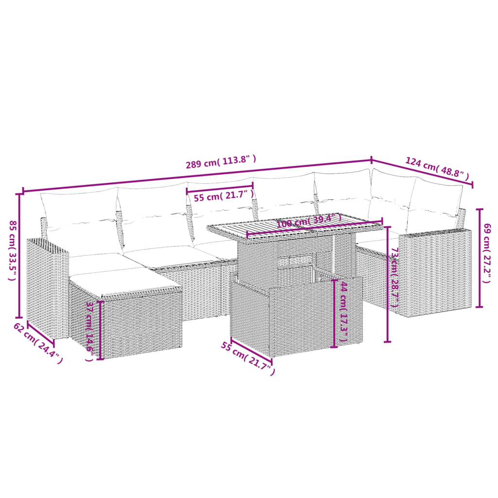 8-delige Loungeset met kussens poly rattan zwart Tuinsets | Creëer jouw Trendy Thuis | Gratis bezorgd & Retour | Trendy.nl