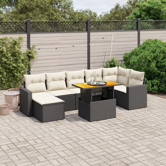 8-delige Loungeset met kussens poly rattan zwart Tuinsets | Creëer jouw Trendy Thuis | Gratis bezorgd & Retour | Trendy.nl