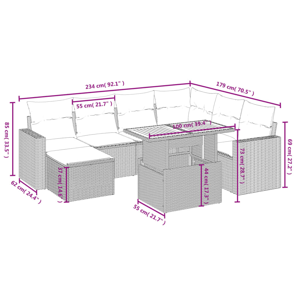 8-delige Loungeset met kussens poly rattan zwart Tuinsets | Creëer jouw Trendy Thuis | Gratis bezorgd & Retour | Trendy.nl