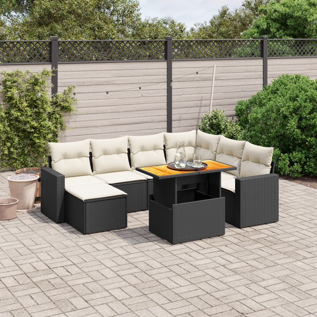 8-delige Loungeset met kussens poly rattan zwart Tuinsets | Creëer jouw Trendy Thuis | Gratis bezorgd & Retour | Trendy.nl