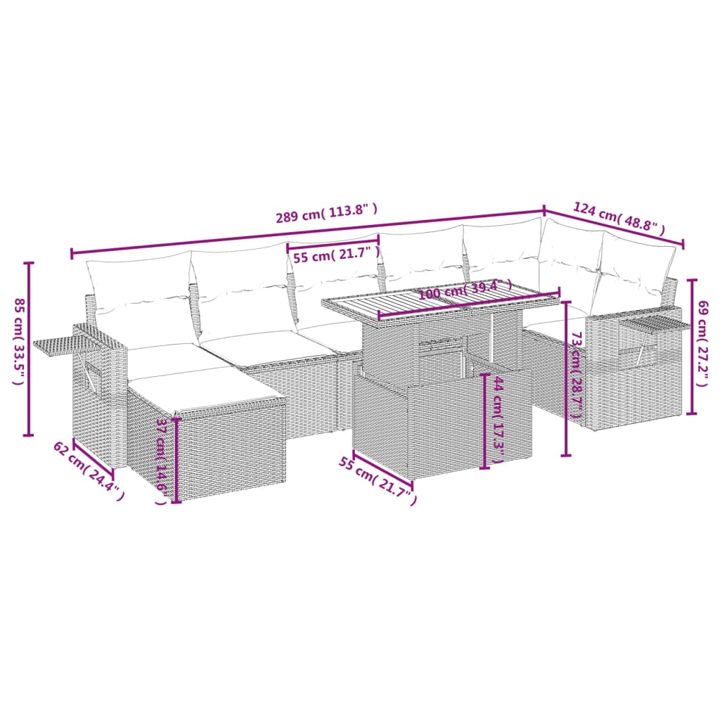 8-delige Loungeset met kussens poly rattan zwart Tuinsets | Creëer jouw Trendy Thuis | Gratis bezorgd & Retour | Trendy.nl