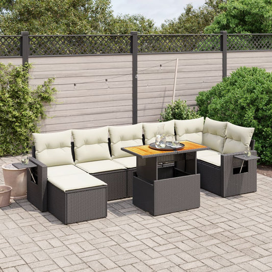 8-delige Loungeset met kussens poly rattan zwart Tuinsets | Creëer jouw Trendy Thuis | Gratis bezorgd & Retour | Trendy.nl