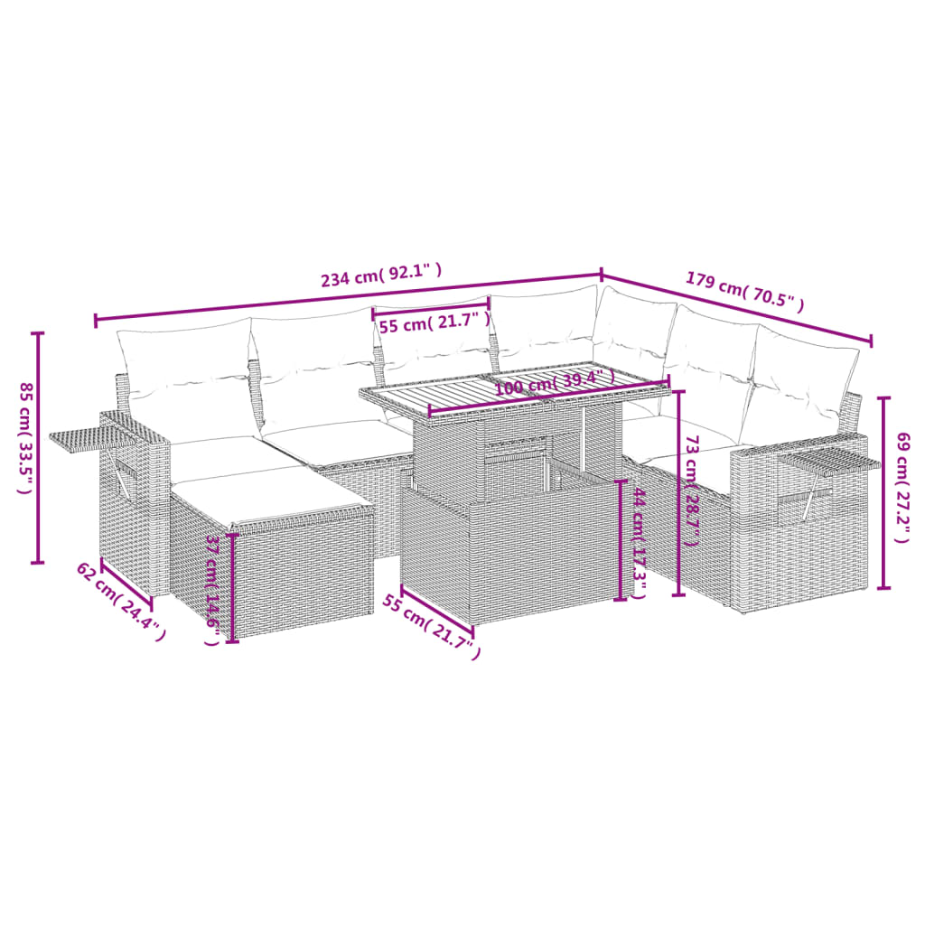 8-delige Loungeset met kussens poly rattan zwart Tuinsets | Creëer jouw Trendy Thuis | Gratis bezorgd & Retour | Trendy.nl