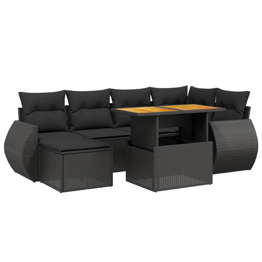 7-delige Loungeset met kussens poly rattan zwart Tuinsets | Creëer jouw Trendy Thuis | Gratis bezorgd & Retour | Trendy.nl