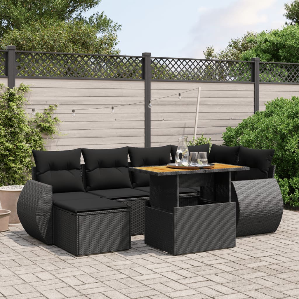 7-delige Loungeset met kussens poly rattan zwart Tuinsets | Creëer jouw Trendy Thuis | Gratis bezorgd & Retour | Trendy.nl