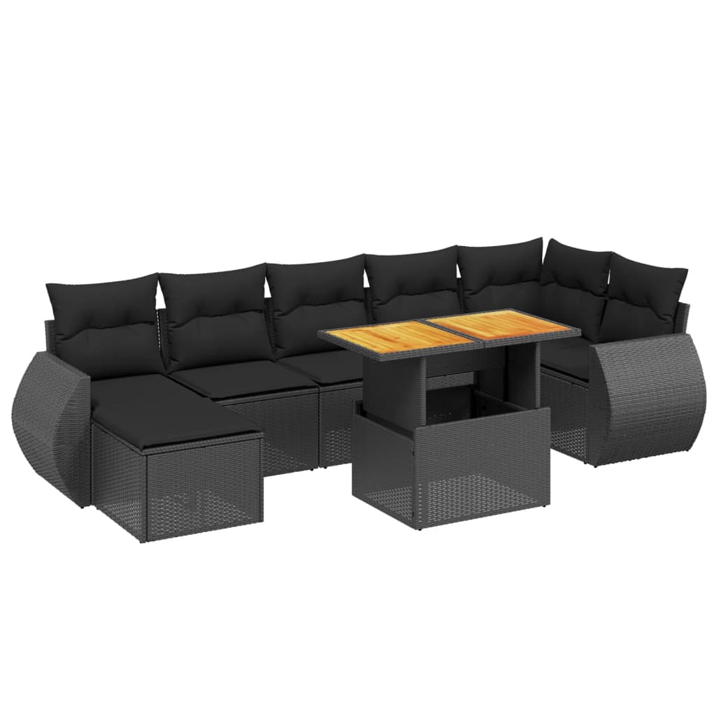 8-delige Loungeset met kussens poly rattan zwart Tuinsets | Creëer jouw Trendy Thuis | Gratis bezorgd & Retour | Trendy.nl