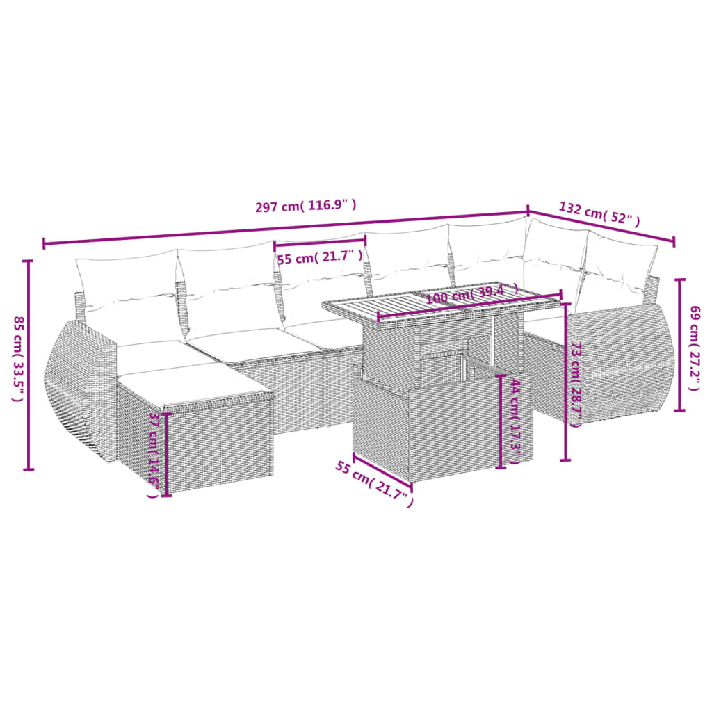 8-delige Loungeset met kussens poly rattan zwart Tuinsets | Creëer jouw Trendy Thuis | Gratis bezorgd & Retour | Trendy.nl