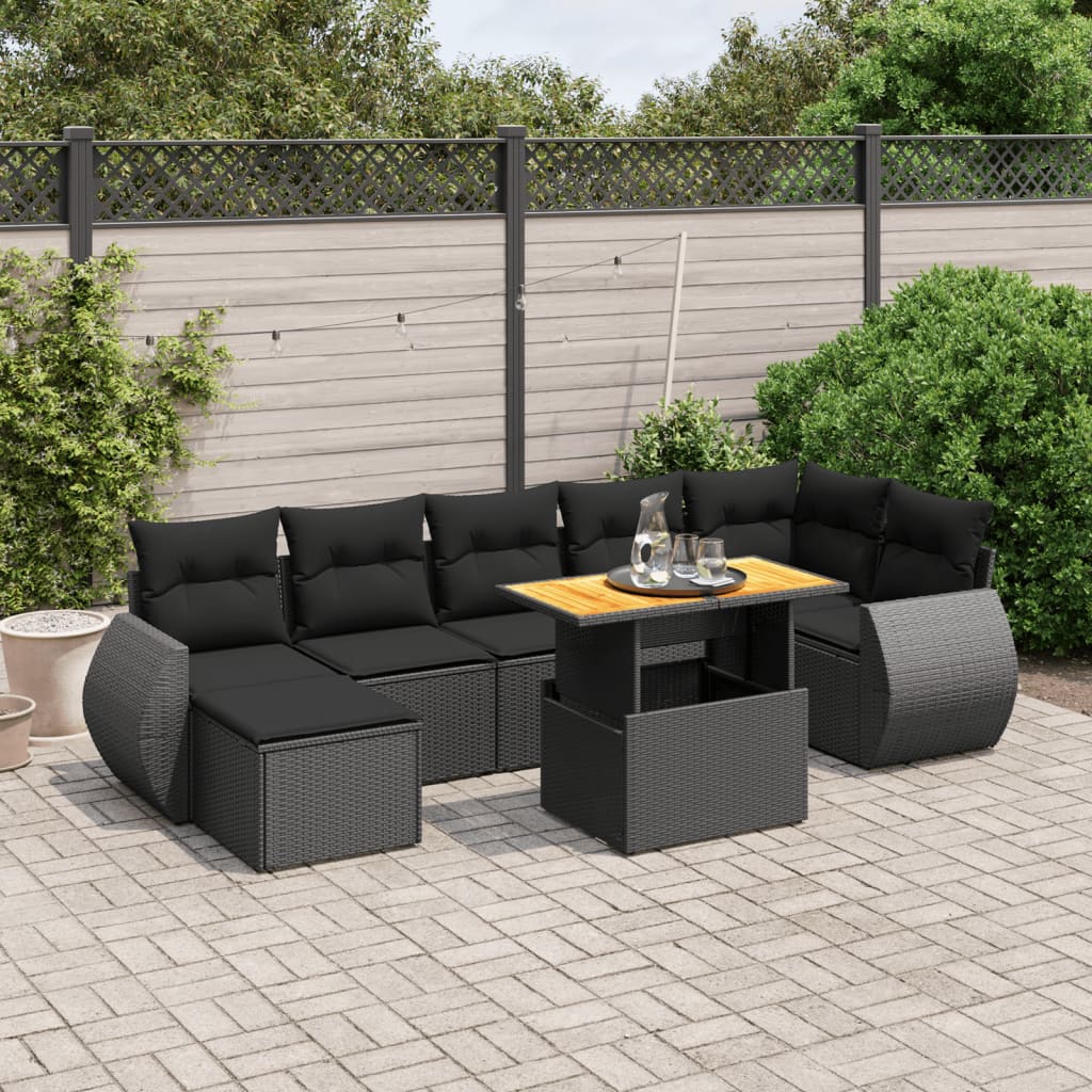 8-delige Loungeset met kussens poly rattan zwart Tuinsets | Creëer jouw Trendy Thuis | Gratis bezorgd & Retour | Trendy.nl