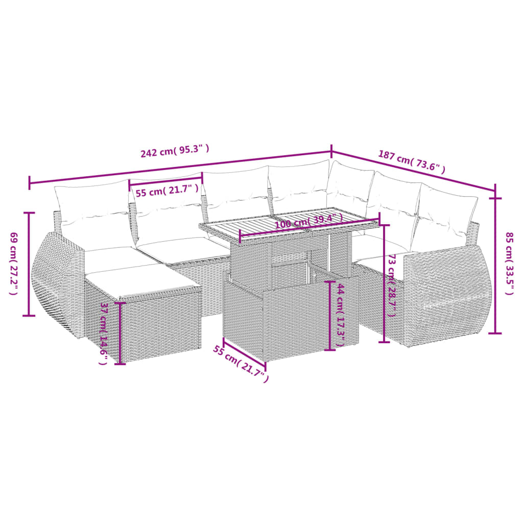 8-delige Loungeset met kussens poly rattan zwart Tuinsets | Creëer jouw Trendy Thuis | Gratis bezorgd & Retour | Trendy.nl