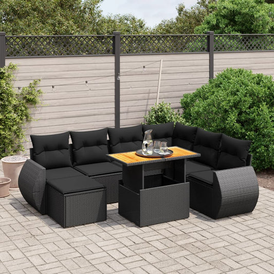 8-delige Loungeset met kussens poly rattan zwart Tuinsets | Creëer jouw Trendy Thuis | Gratis bezorgd & Retour | Trendy.nl