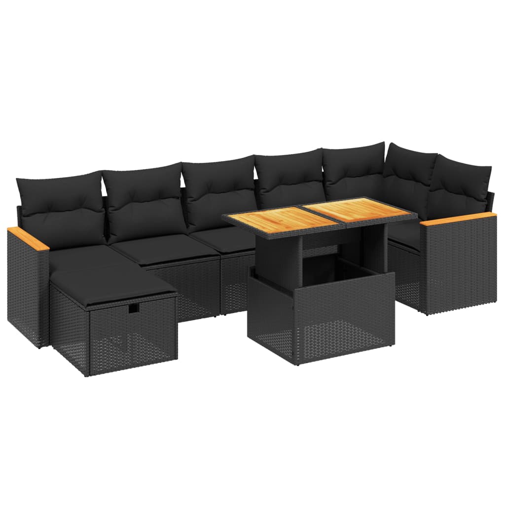 8-delige Loungeset met kussens poly rattan zwart Tuinsets | Creëer jouw Trendy Thuis | Gratis bezorgd & Retour | Trendy.nl