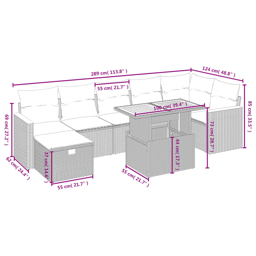 8-delige Loungeset met kussens poly rattan zwart Tuinsets | Creëer jouw Trendy Thuis | Gratis bezorgd & Retour | Trendy.nl