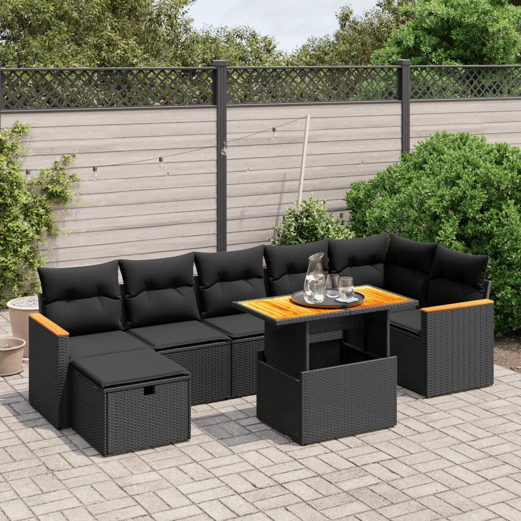 8-delige Loungeset met kussens poly rattan zwart Tuinsets | Creëer jouw Trendy Thuis | Gratis bezorgd & Retour | Trendy.nl