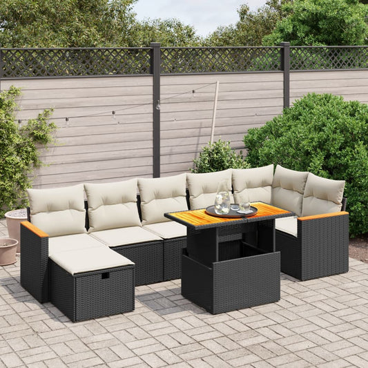 8-delige Loungeset met kussens poly rattan zwart Tuinsets | Creëer jouw Trendy Thuis | Gratis bezorgd & Retour | Trendy.nl