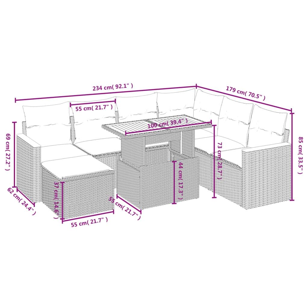 8-delige Loungeset met kussens poly rattan zwart Tuinsets | Creëer jouw Trendy Thuis | Gratis bezorgd & Retour | Trendy.nl