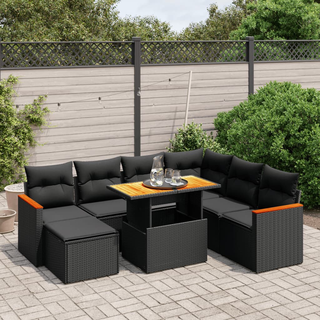 8-delige Loungeset met kussens poly rattan zwart Tuinsets | Creëer jouw Trendy Thuis | Gratis bezorgd & Retour | Trendy.nl