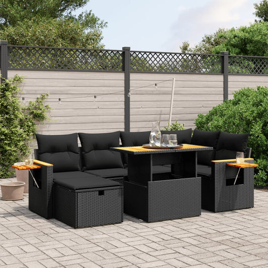 7-delige Loungeset met kussens poly rattan zwart Tuinsets | Creëer jouw Trendy Thuis | Gratis bezorgd & Retour | Trendy.nl