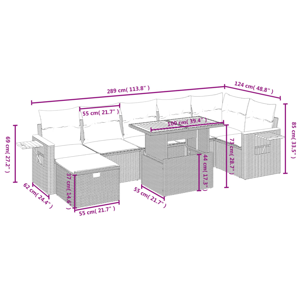 8-delige Loungeset met kussens poly rattan zwart Tuinsets | Creëer jouw Trendy Thuis | Gratis bezorgd & Retour | Trendy.nl