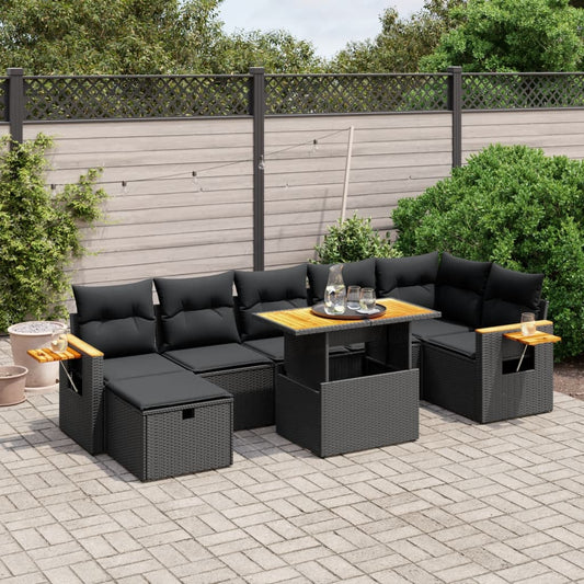 8-delige Loungeset met kussens poly rattan zwart Tuinsets | Creëer jouw Trendy Thuis | Gratis bezorgd & Retour | Trendy.nl