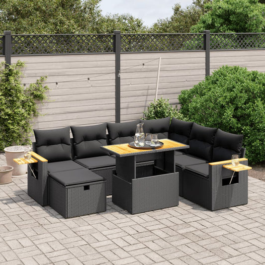 8-delige Loungeset met kussens poly rattan zwart Tuinsets | Creëer jouw Trendy Thuis | Gratis bezorgd & Retour | Trendy.nl