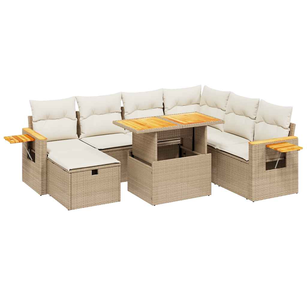 8-delige Loungeset met kussens poly rattan beige