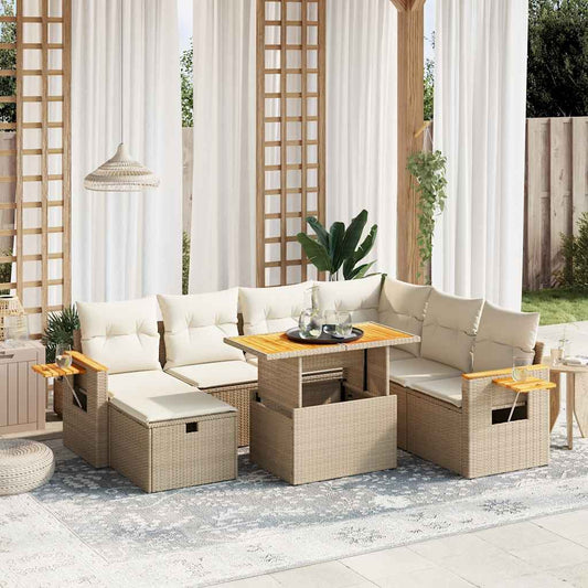 8-delige Loungeset met kussens poly rattan beige