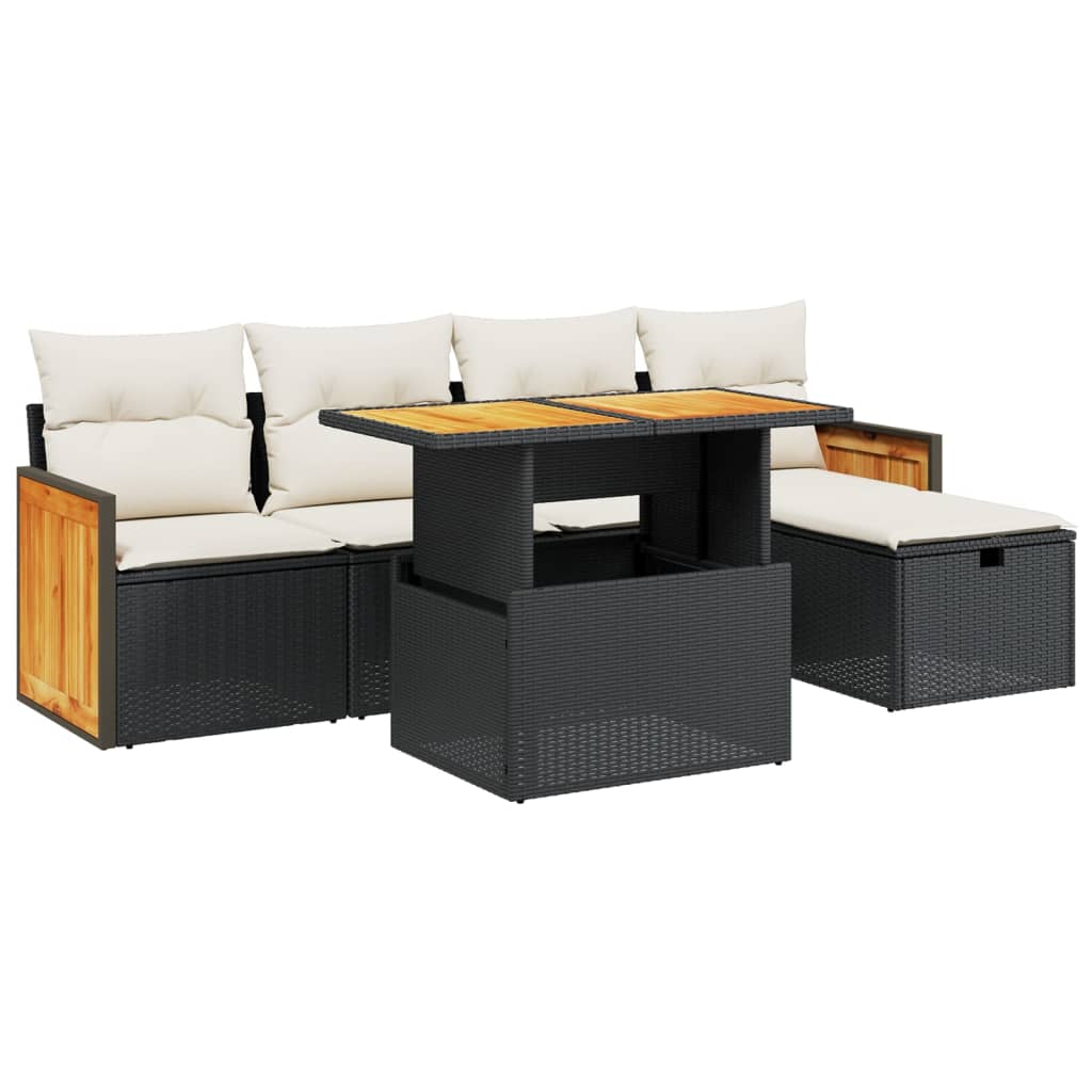 6-delige Loungeset met kussens poly rattan zwart Tuinsets | Creëer jouw Trendy Thuis | Gratis bezorgd & Retour | Trendy.nl