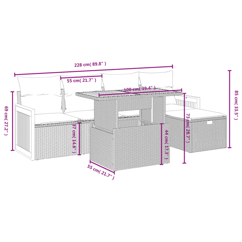 6-delige Loungeset met kussens poly rattan zwart Tuinsets | Creëer jouw Trendy Thuis | Gratis bezorgd & Retour | Trendy.nl