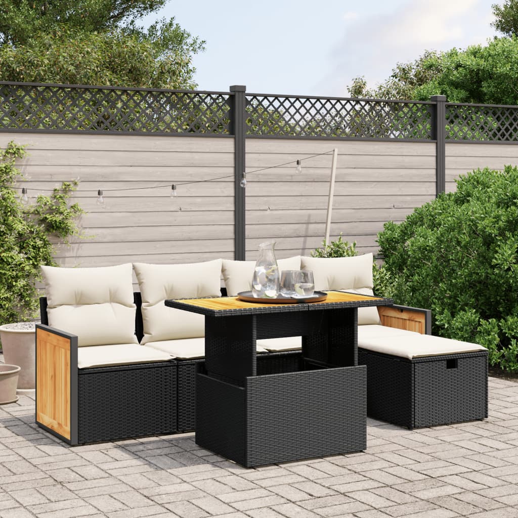 6-delige Loungeset met kussens poly rattan zwart Tuinsets | Creëer jouw Trendy Thuis | Gratis bezorgd & Retour | Trendy.nl