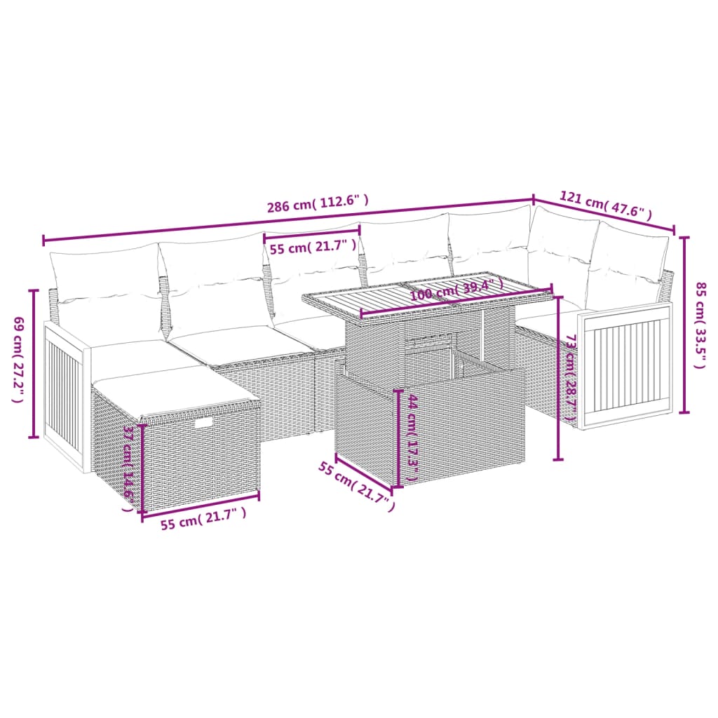 8-delige Loungeset met kussens poly rattan zwart Tuinsets | Creëer jouw Trendy Thuis | Gratis bezorgd & Retour | Trendy.nl