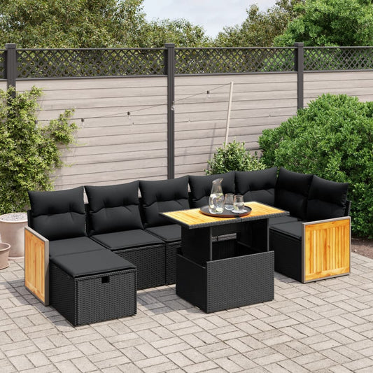 8-delige Loungeset met kussens poly rattan zwart Tuinsets | Creëer jouw Trendy Thuis | Gratis bezorgd & Retour | Trendy.nl