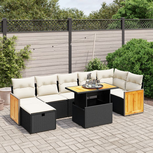 8-delige Loungeset met kussens poly rattan zwart Tuinsets | Creëer jouw Trendy Thuis | Gratis bezorgd & Retour | Trendy.nl