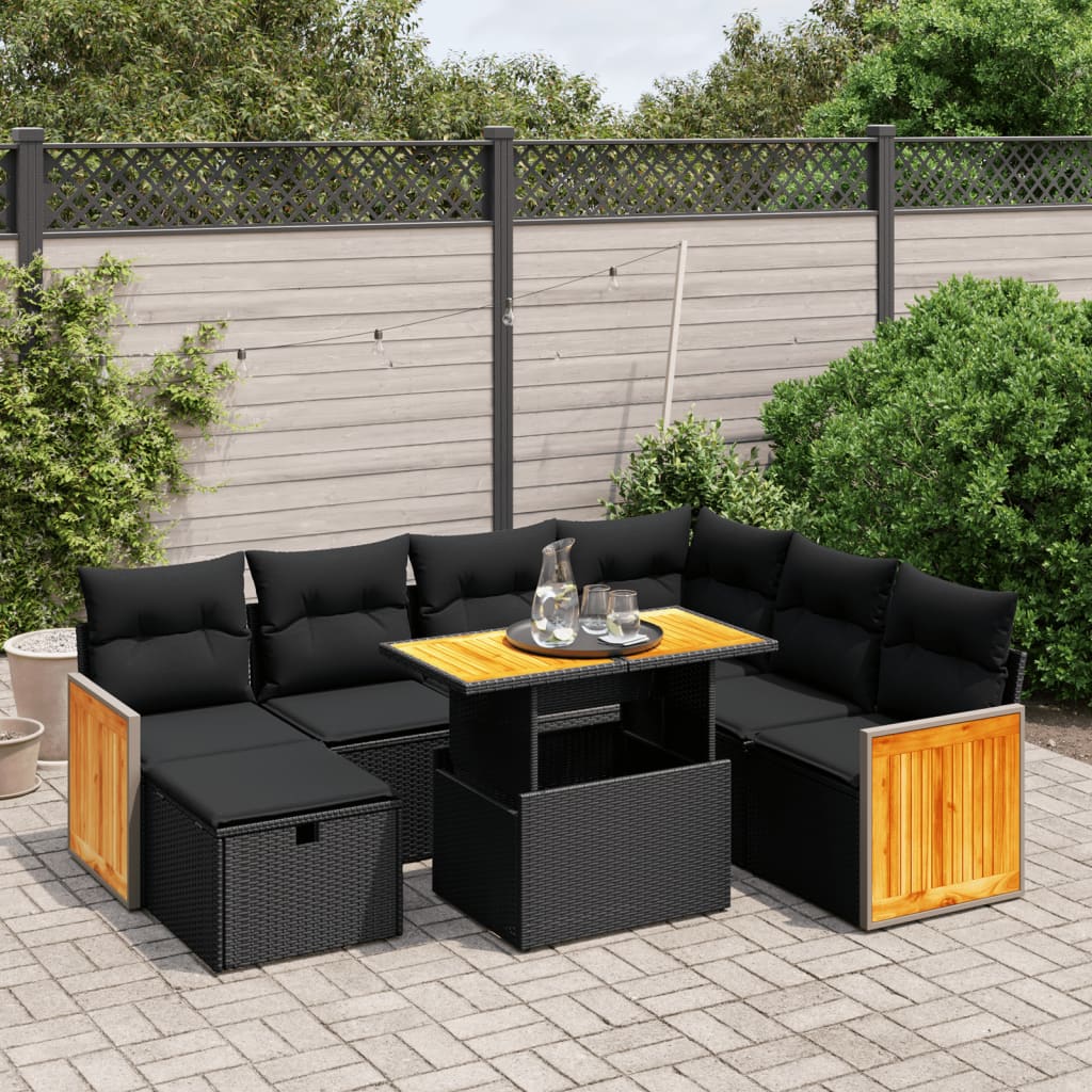 8-delige Loungeset met kussens poly rattan zwart Tuinsets | Creëer jouw Trendy Thuis | Gratis bezorgd & Retour | Trendy.nl