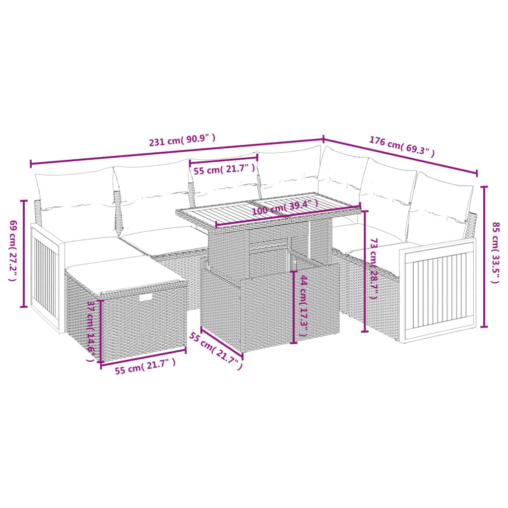 8-delige Loungeset met kussens poly rattan zwart Tuinsets | Creëer jouw Trendy Thuis | Gratis bezorgd & Retour | Trendy.nl