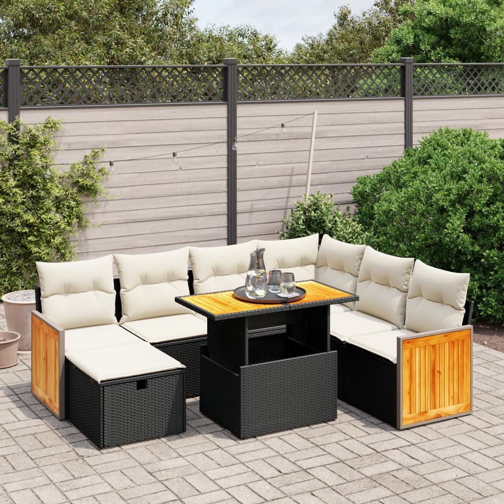 8-delige Loungeset met kussens poly rattan zwart Tuinsets | Creëer jouw Trendy Thuis | Gratis bezorgd & Retour | Trendy.nl