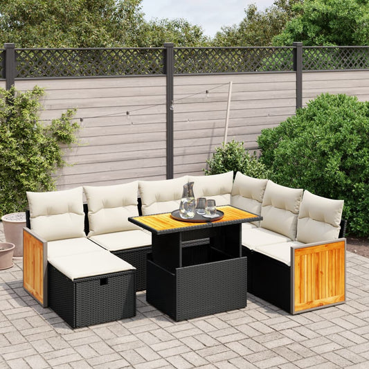 8-delige Loungeset met kussens poly rattan zwart Tuinsets | Creëer jouw Trendy Thuis | Gratis bezorgd & Retour | Trendy.nl