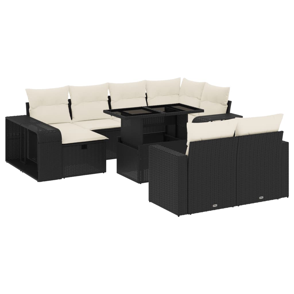 11-delige Loungeset met kussens poly rattan zwart