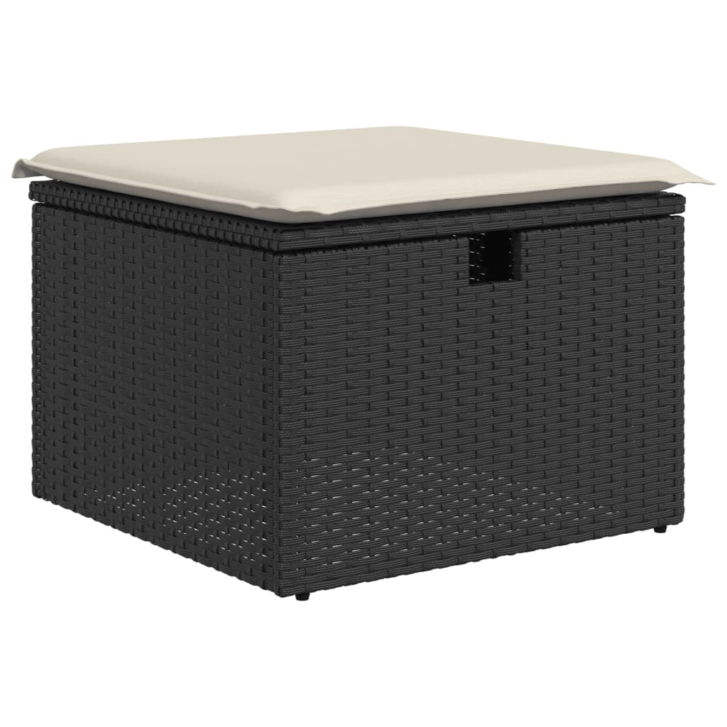 11-delige Loungeset met kussens poly rattan zwart