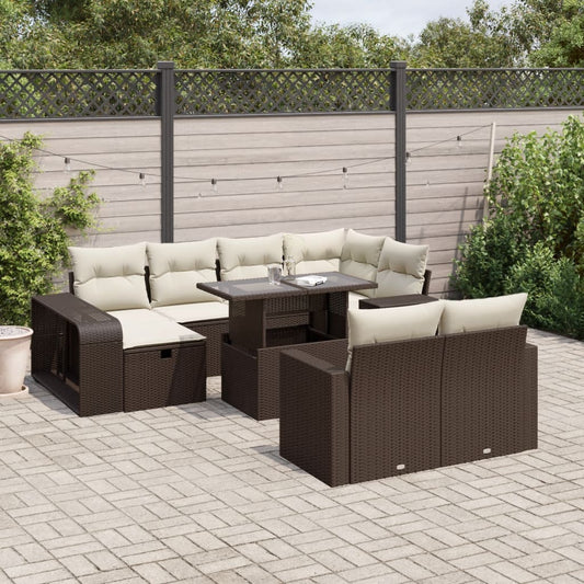 11-delige Loungeset met kussens poly rattan bruin