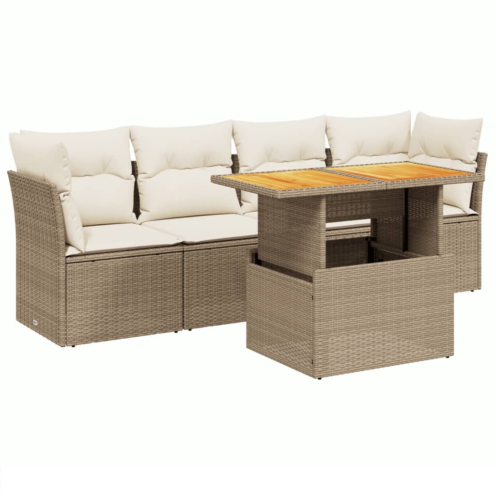 5-delige Loungeset met kussens poly rattan beige Tuinsets | Creëer jouw Trendy Thuis | Gratis bezorgd & Retour | Trendy.nl