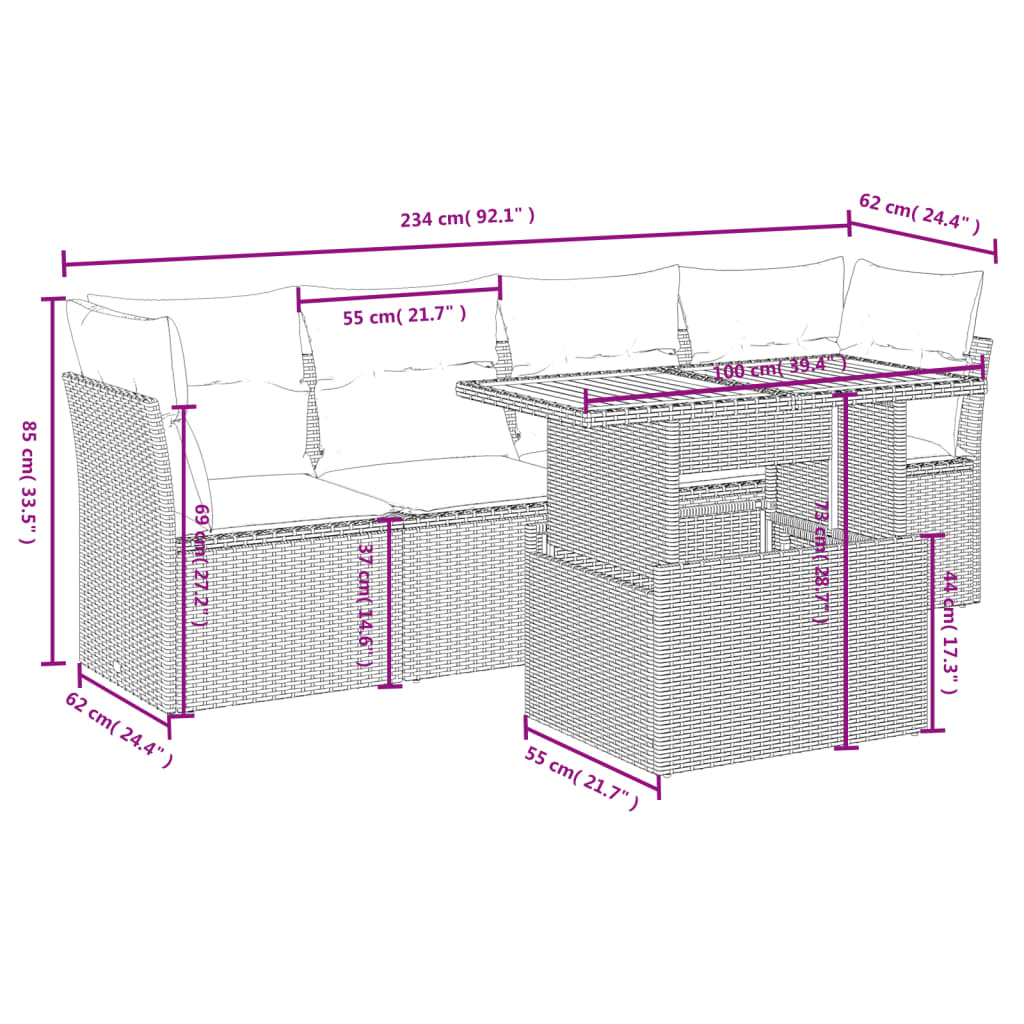 5-delige Loungeset met kussens poly rattan beige Tuinsets | Creëer jouw Trendy Thuis | Gratis bezorgd & Retour | Trendy.nl