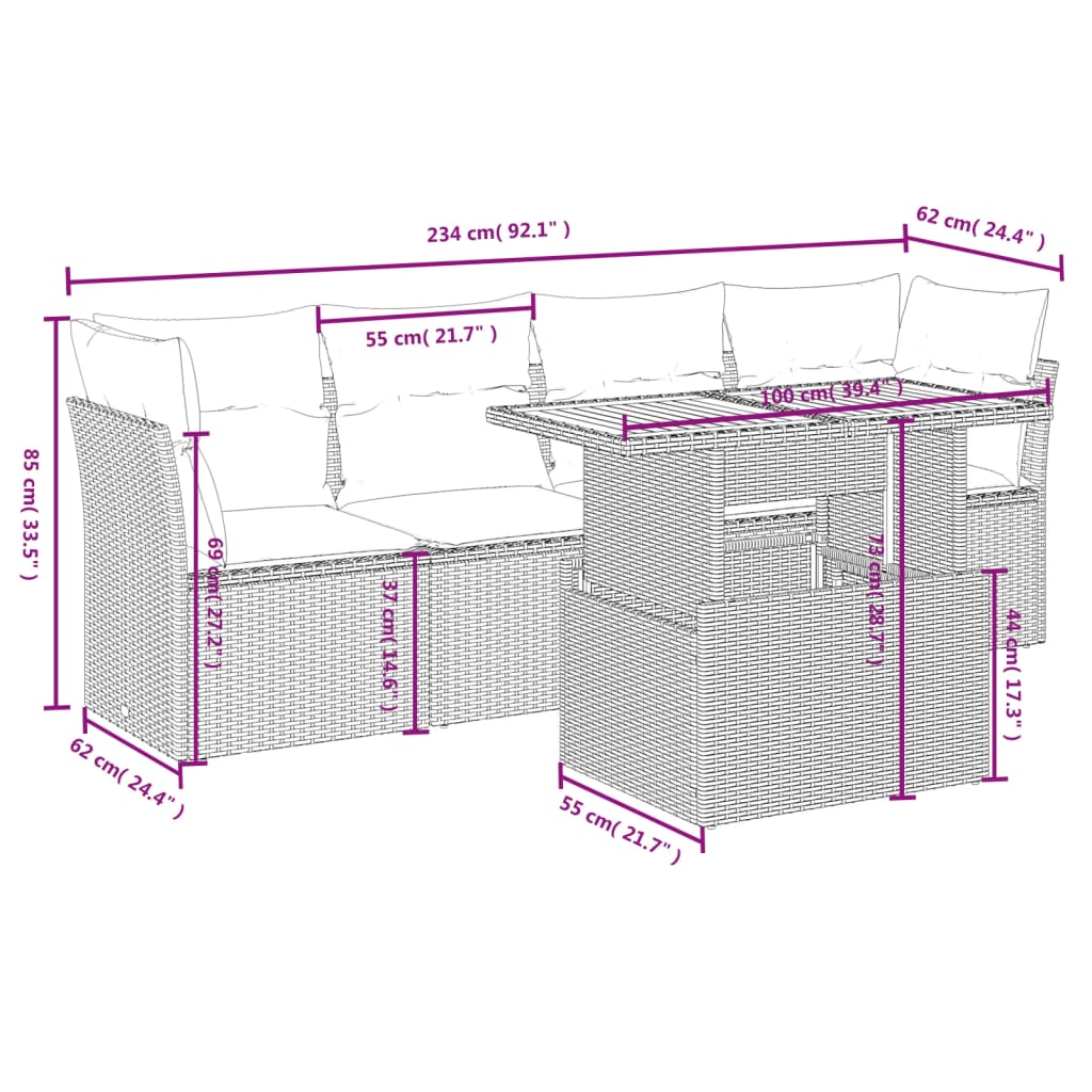 5-delige Loungeset met kussens poly rattan grijs Tuinsets | Creëer jouw Trendy Thuis | Gratis bezorgd & Retour | Trendy.nl